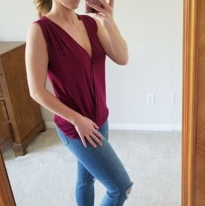 Sleeveless maroon blouse